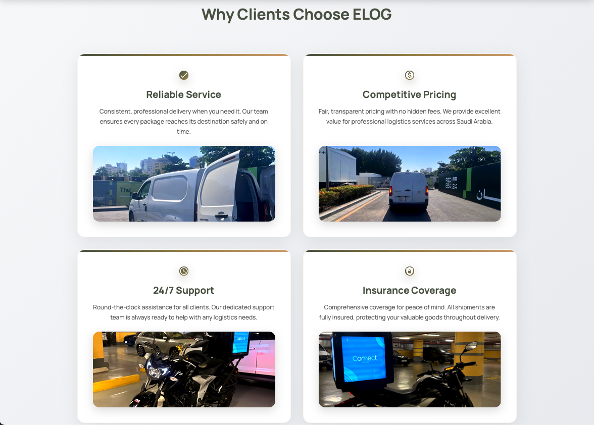 Elog Website - Contact and About Page
